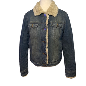 Arizona Denim Sherpa Lined Jacket 4 Pockets Trucker Style Cropped M